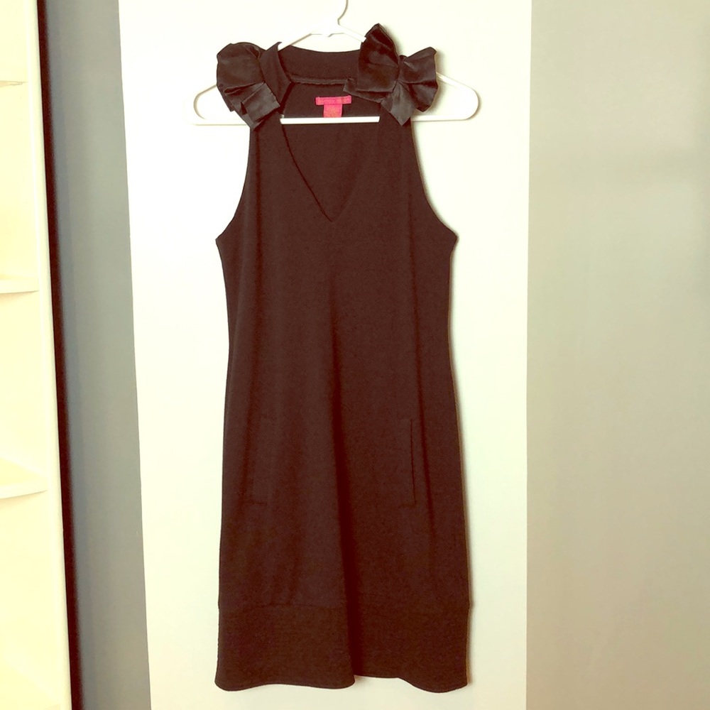 Classic black high neck ruffle dress